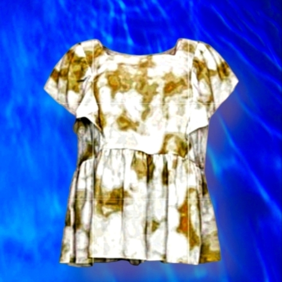 Du Jour Lg White and Gray Tie Dye Square Ruffled Neckline Swing Hem Nwot Blous - Picture 2 of 10